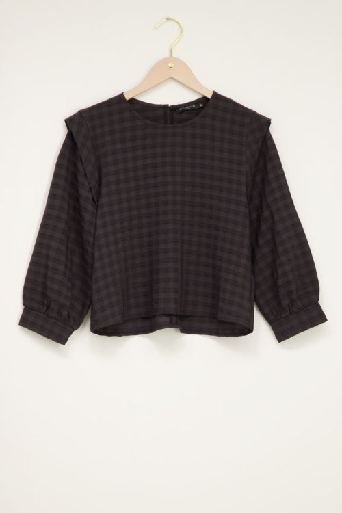 zwarte blouse top met ruitmotief