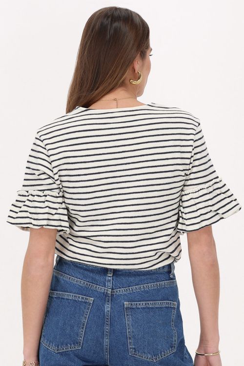 Blue and white striped top with ruffle sleeves | My Jewellery