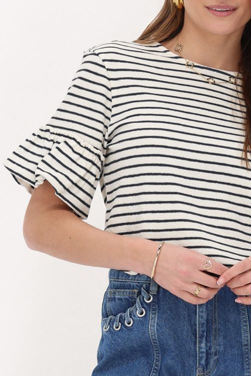 Blue and white striped top with ruffle sleeves | My Jewellery