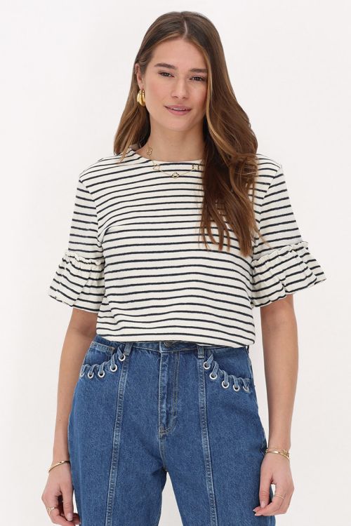 Blue and white striped top with ruffle sleeves | My Jewellery