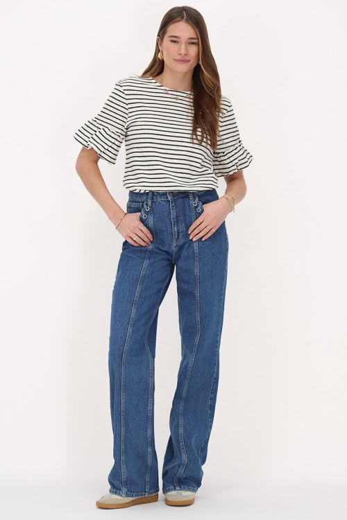 Blue and white striped top with ruffle sleeves | My Jewellery