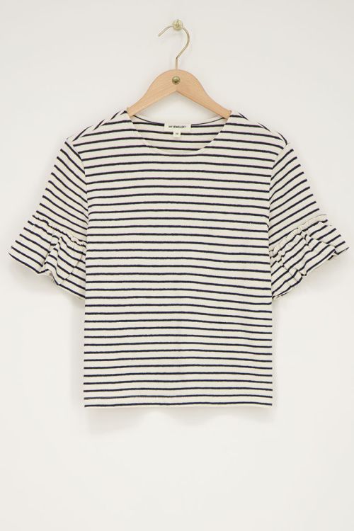 Blue and white striped top with ruffle sleeves | My Jewellery