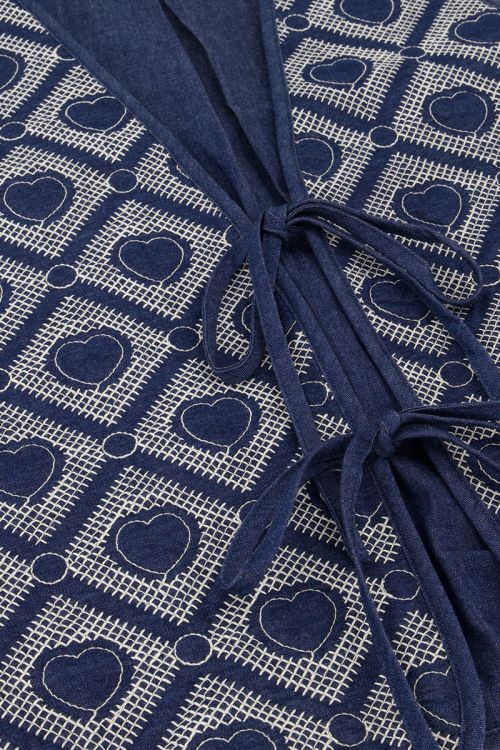 Blue chambray waistcoat with embroidered hearts | My Jewellery