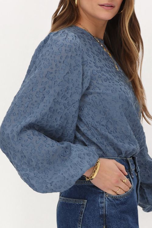 Blue chiffon top with puff sleeves