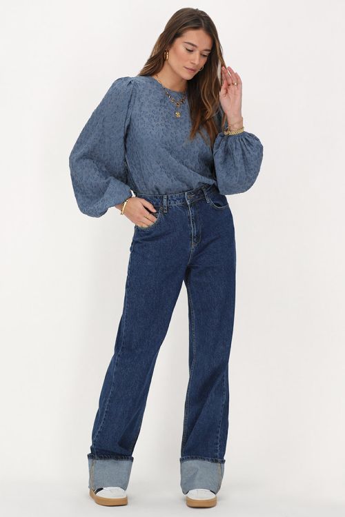 Blue chiffon top with puff sleeves