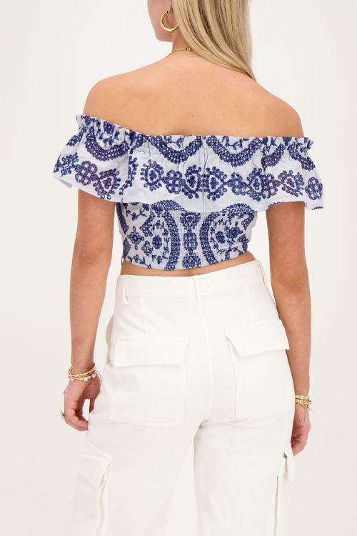 Blue cropped top with contrasting embroidery | My Jewellery