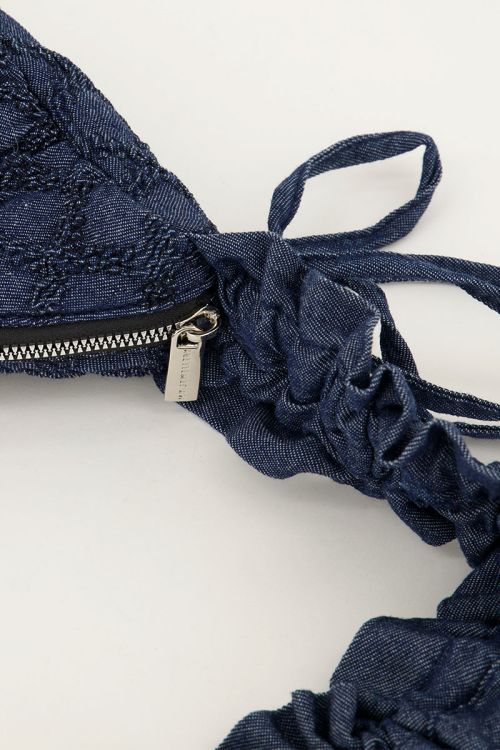 Blue denim crossbody bag with ruffles | My Jewellery