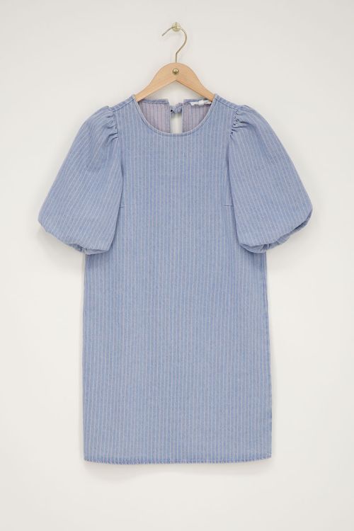 Blue denim dress with stripes & puff sleeves | My Jewellery