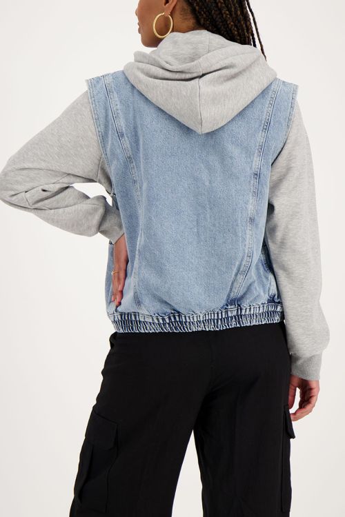 Blue denim gilet with elasticated waistband | My Jewellery