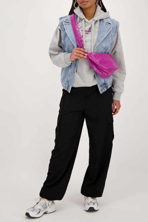 Blue denim gilet with elasticated waistband | My Jewellery