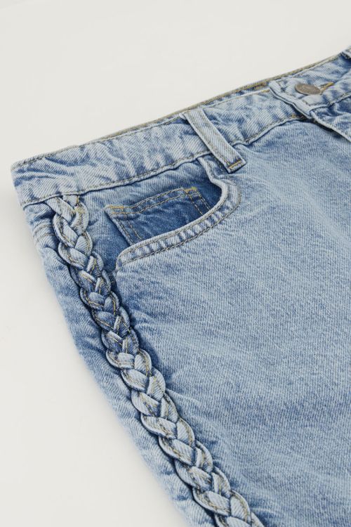 Blue denim midi skirt with braided detail | My Jewellery