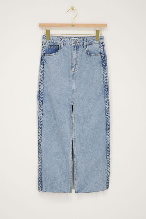 Blue denim midi skirt with braided detail | My Jewellery