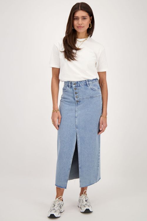 Blue denim midi skirt with buttons | My Jewellery