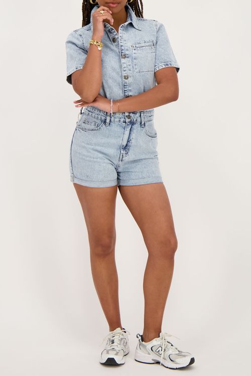 Blue denim playsuit with chest pocket | My Jewellery