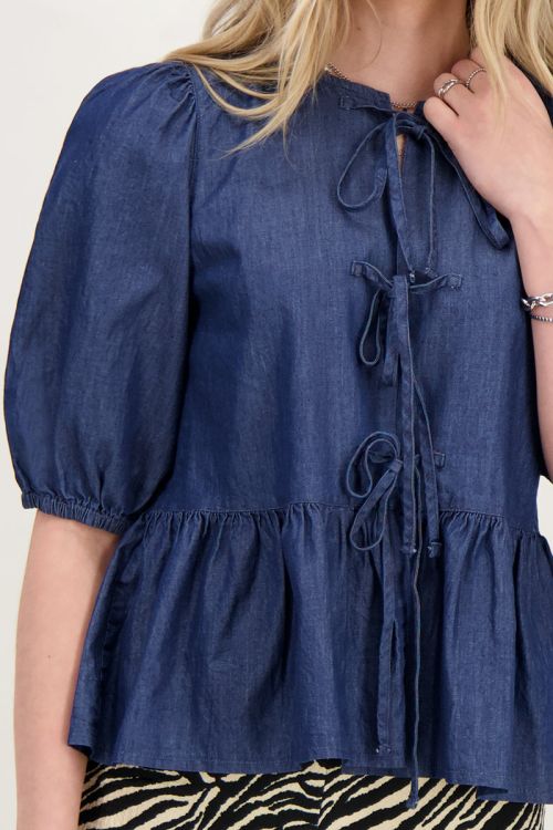 Blue denim top with bows and puff sleeves | My Jewellery