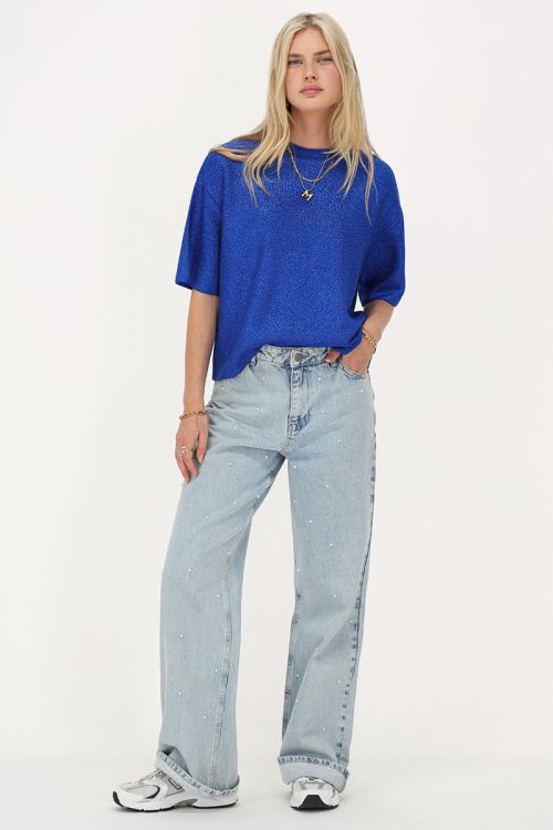 Blue oversized T-shirt with lurex