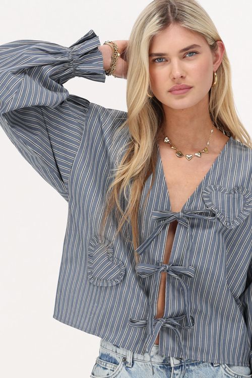 Blue striped blouse with bows & hearts | My Jewellery