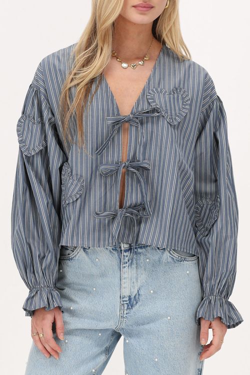 Blue striped blouse with bows & hearts | My Jewellery