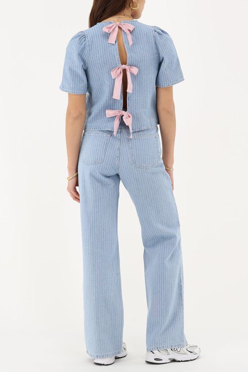 Blue wide leg jeans with stripes | My Jewellery