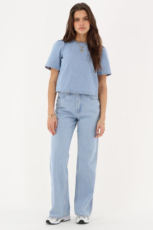 Blue wide leg jeans with stripes | My Jewellery