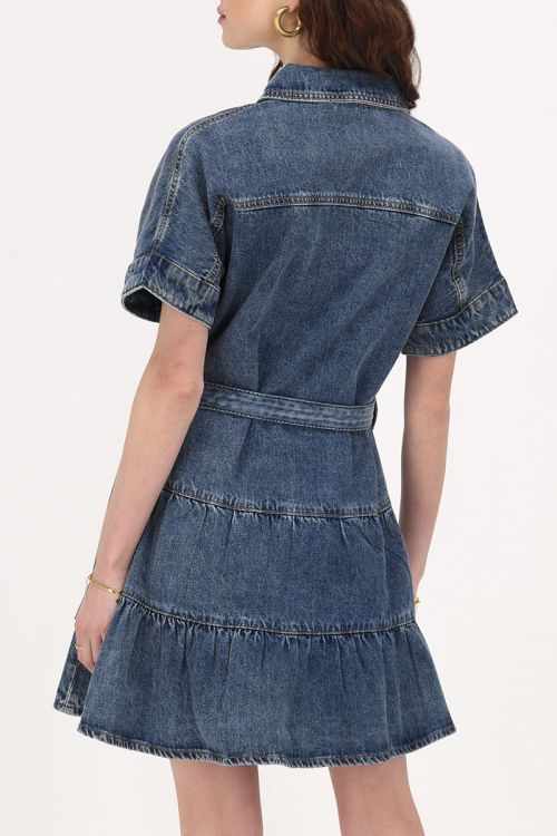 Blue wide denim dress with tie cord | My Jewellery