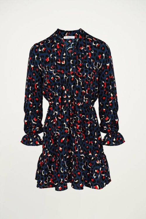 My Jewellery Overslag jurkje luipaard print donkerblauw, Jurkjes