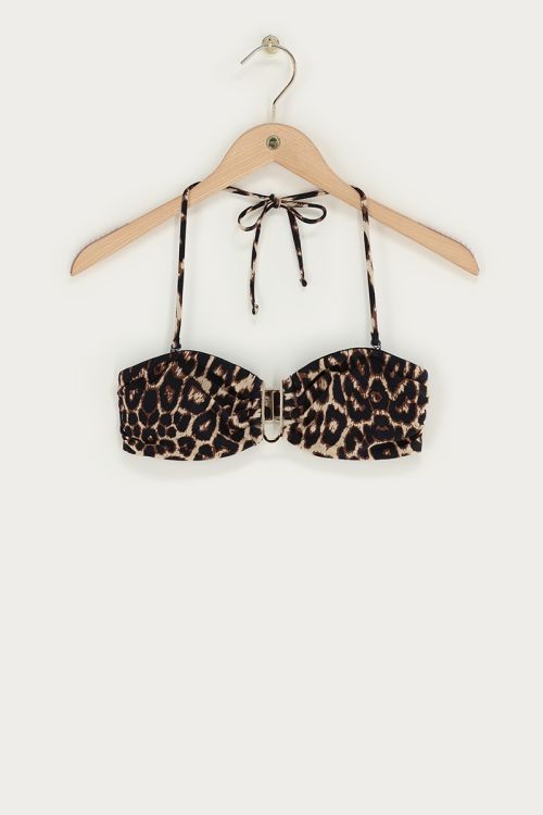 Haut de maillot de bain bandeau marron imprimé léopard 