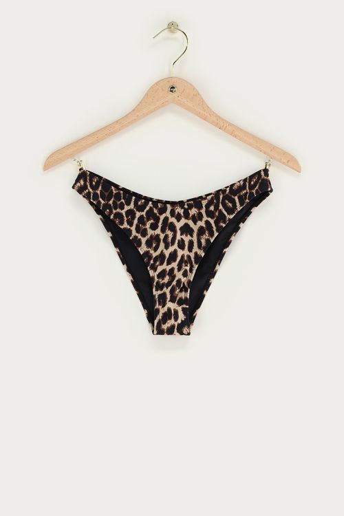 Bas de maillot de bain échancré marron imprimé léopard 