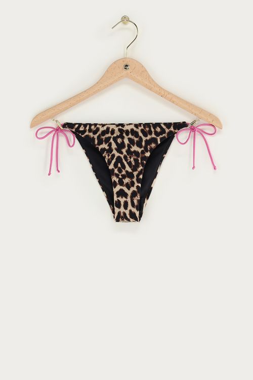 Bas de maillot de bain marron imprimé léopard avec nœuds 