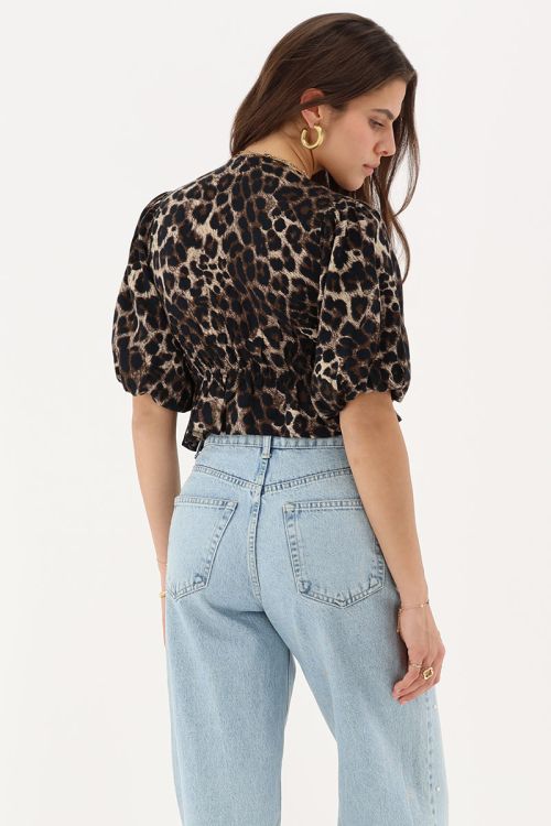 Brown leopard print top with puff sleeves | My Jewellery