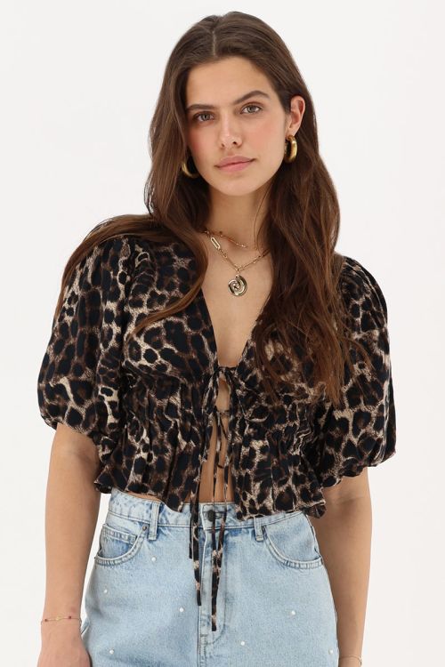 Brown leopard print top with puff sleeves | My Jewellery
