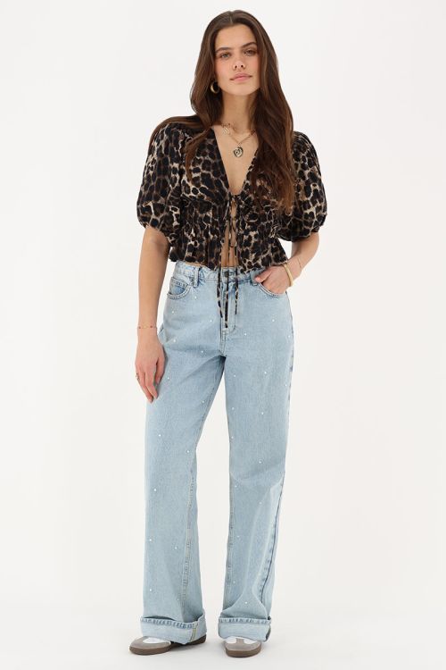 Brown leopard print top with puff sleeves | My Jewellery