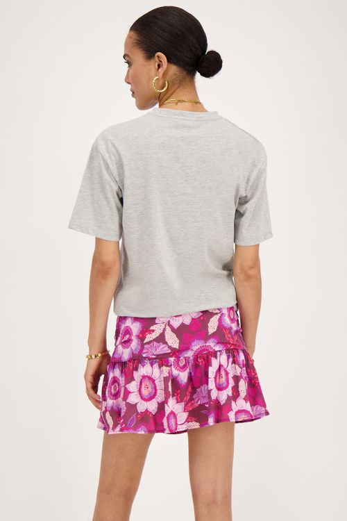 Brown skort with pleats and pink floral print | My Jewellery