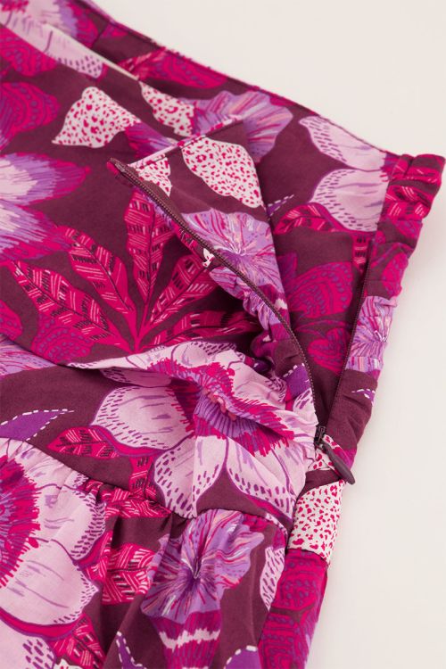 Brown skort with pleats and pink floral print | My Jewellery