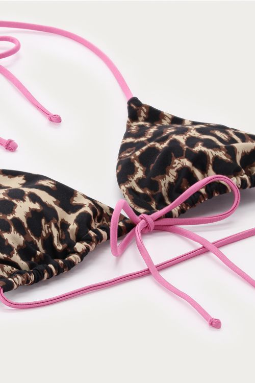 Brown triangle bikini top with leopard print | My Jewellery