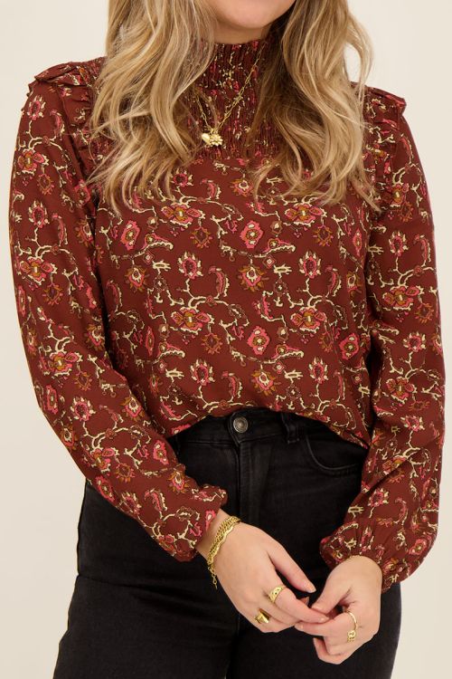 Bruine blouse met grafische print | My Jewellery