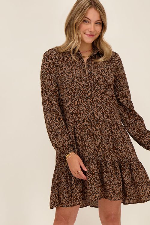 Bruine blousejurk met cheetah print | My Jewellery