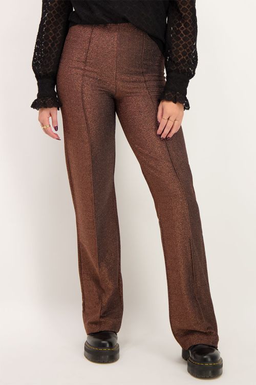 Bruine glitter pantalon wijdvallend | Pantalon | My Jewellery
