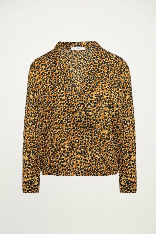 Bruine overslag blouse luipaard, blouse met print