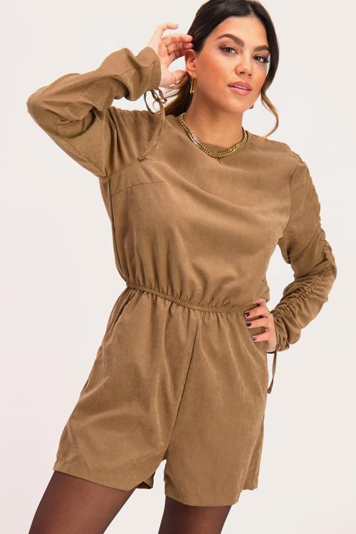 Bruine playsuit met trekkoord | Playsuit | My Jewellery