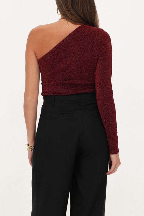 Dark red lurex one-shoulder top  | My Jewellery