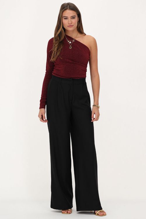 Dark red lurex one-shoulder top  | My Jewellery