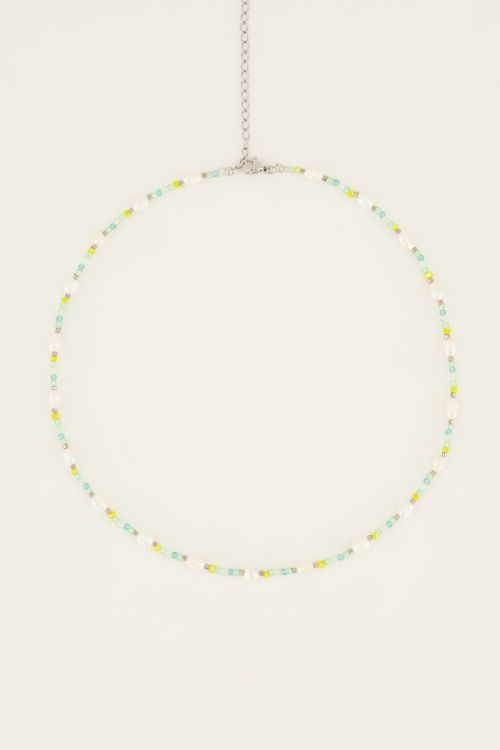 Candy blauwe kralenketting met parels