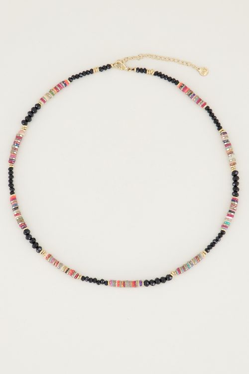 Ketting glitter & zwarte kralen, zwarte kralen ketting