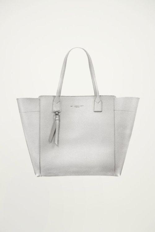 Zilveren shopper pu leer, grote tas