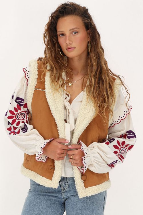 Cognac suède teddy gilet | My Jewellery
