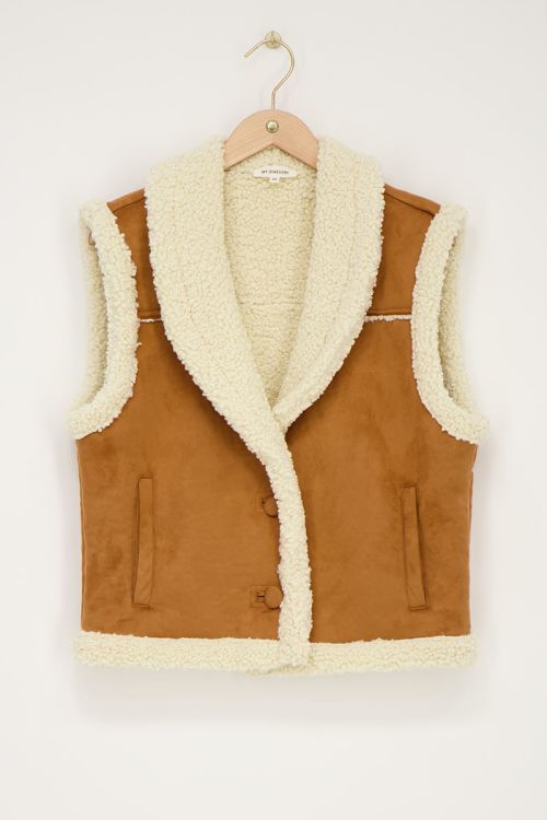 Cognac suede teddy vest 