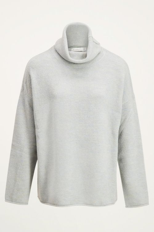 Grijsblauwe oversized trui met col, coltrui