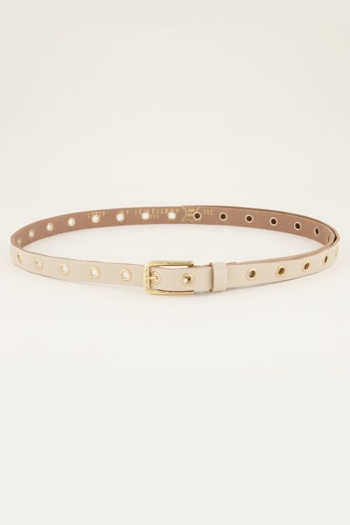 Crème leren riem met goudkleurige ringen | My Jewellery