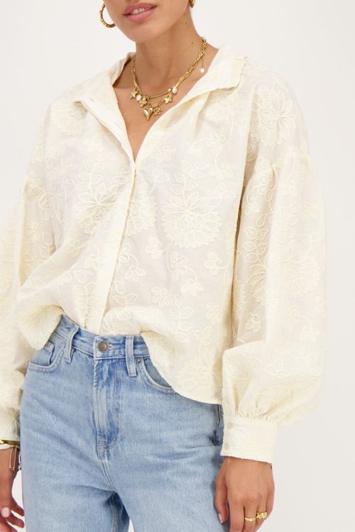 Cream blouse with floral embroidery My Jewellery